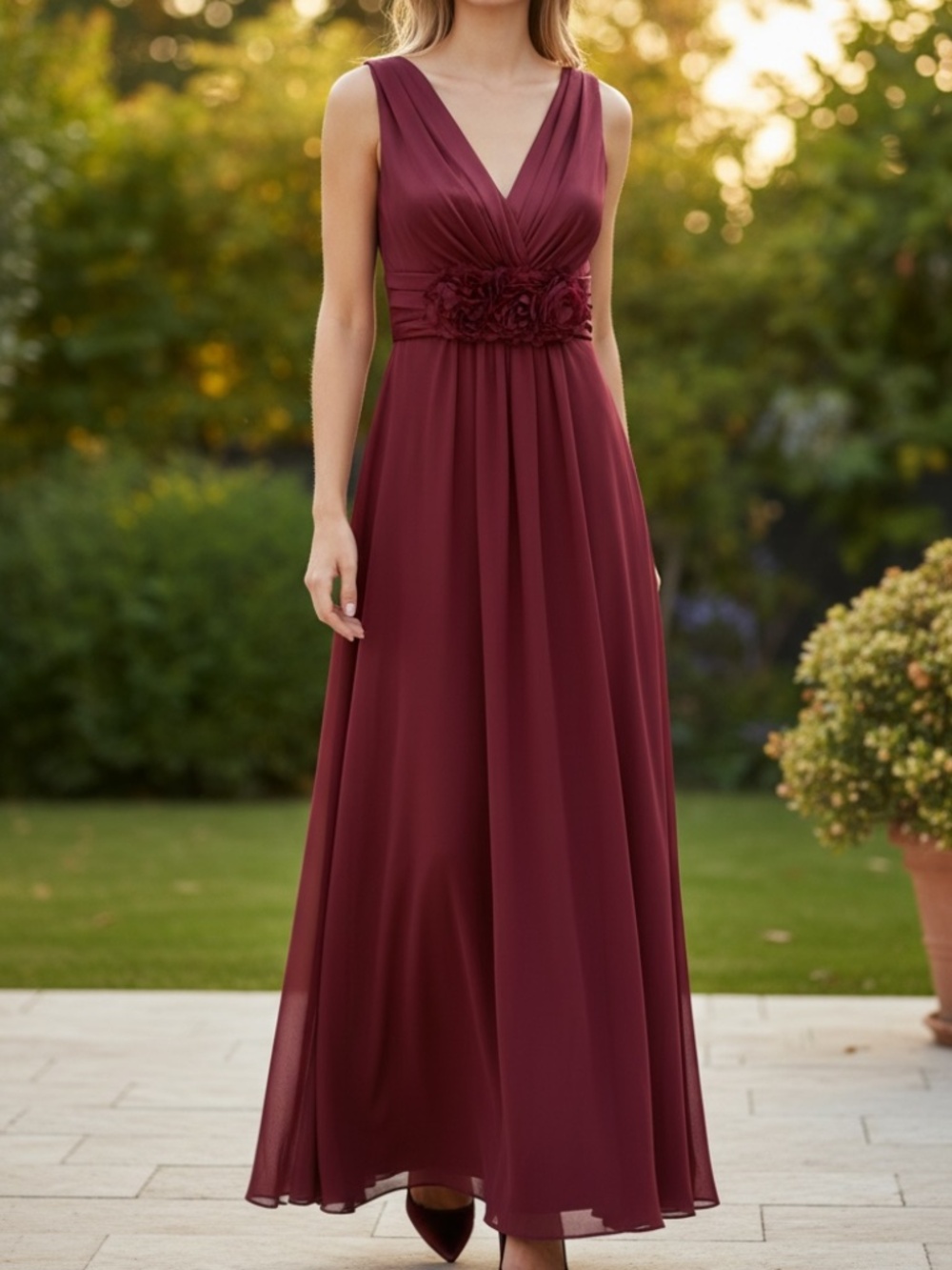 ⭐️ Bill Levkoff Wine Coloured Floor Length Sleeveless Dress - size 6